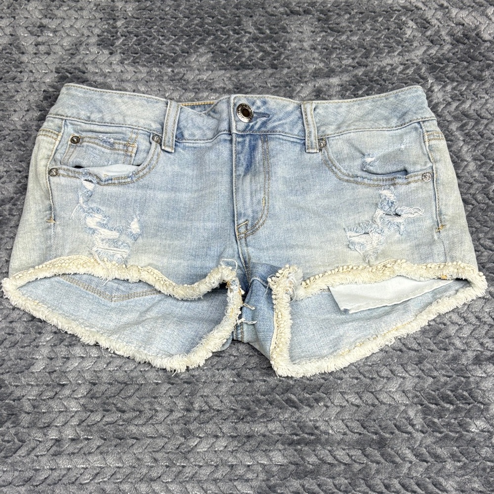 American Eagle Outfitters Light Wash Distressed Denim Shorts